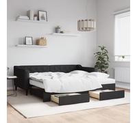 Bucmath Lit de Jour Extensible Noir, 90x190 cm, avec Lit Gigogne et Deux Tiroirs, Cadre Robuste en Tissu Durable, Idéal pour Chambre d'amis, Meuble Polyvalent