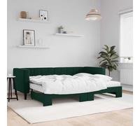Bucmath Lit de Jour Gigogne Velours Vert Foncé, 80x200cm, Cadre Métal et Bois Massif, avec Deux Matelas en Mousse Confortables, Meuble 2-en-1 pour Chambre d'Hôtes