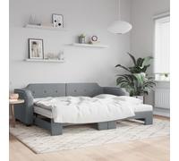 Bucmath Lit de Jour Gris Clair 90x200 cm avec Lit Gigogne, Cadre Robuste en Tissu et Bois, Deux Matelas en Mousse Inclus, Idéal Chambre d'amis, Meuble Polyvalent