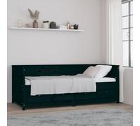 Bucmath Lit de jour, noir, 90 x 200 cm, en pin massif, lit simple, multifonction, avec espace de rangement, cadre de lit robuste, pour chambre à coucher, chambre d'amis