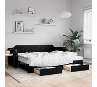 Bucmath Lit de Jour Noir 90x200 cm avec Lit Gigogne et Deux Tiroirs, Cadre de Lit en Tissu Durable, Meuble de Chambre Polyvalent pour Gagner de l'espace