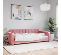 Bucmath Lit de jour, rose, 90 x 200 cm, en velours, multifonctionnel, pour chambre d'amis, cadre en bois massif en métal robuste, design moderne, rembourrage confortable