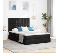 Bucmath Lit de rangement, avec matelas, noir, 140 x 200 cm, en cuir synthétique, lit double, avec élévateur latéral hydraulique, cadre de lit moderne, pour chambre à coucher