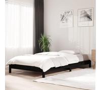 Bucmath Lit empilable, noir, 100 x 200 cm, en pin massif, cadre de lit peu encombrant, pour chambre à coucher, empilable