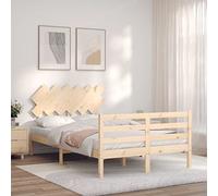 Bucmath Lit en bois de pin massif, 120 x 190 cm, avec tête de lit et pied de lit, cadre de lit robuste pour chambre à coucher, bois naturel non traité, 120 x 190 cm, petit lit double