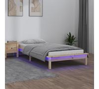 Bucmath Lit en bois de pin massif, 75 x 190 cm, lit simple avec éclairage LED RVB, cadre de lit stable pour chambre à coucher, bois non traité, petit lit simple