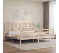Bucmath Lit en bois de pin massif avec tête de lit, 180 x 200 cm, cadre de lit robuste, pour chambre à coucher, bois non traité, lit plate-forme durable