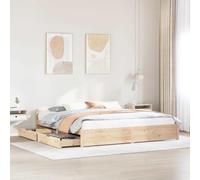 Bucmath Lit en bois massif 200 x 200 cm en pin non traité, avec sommier à lattes, 2 tiroirs, cadre de lit robuste pour chambre à coucher, lit plate-forme, meubles