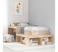 Bucmath Lit en bois massif 75 x 190 cm - Cadre de lit en pin non traité avec tête de lit, sommier à lattes, table de chevet et bureau intégrés, design en forme de L pour chambre à coucher