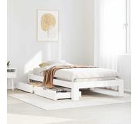 Bucmath Lit en bois massif blanc, 90 x 190 cm, cadre de lit en pin avec sommier à lattes et 2 tiroirs, plate-forme robuste, pour chambre à coucher