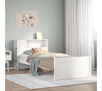 Bucmath Lit en bois massif blanc 90 x 190 cm - Cadre de lit en pin avec sommier à lattes, tête de lit de bibliothèque, design d'espace de rangement peu encombrant pour chambre d'enfant, meuble de