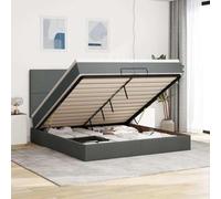 Bucmath Lit ottoman avec matelas, gris foncé, 200 x 200 cm, en tissu, lit capitonné avec tête de lit, fonction de rangement, matelas à ressorts ensachés, surmatelas, meubles pour chambre à coucher