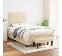 Bucmath Lit Sommier à Lattes Crème 120x200 cm, Tissu Durable, Tête de Lit Réglable, Matelas Ressorts Ensachés, Banc Inclus pour Chambre