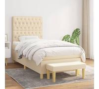 Bucmath Lit Sommier à Lattes Crème 90x200 cm avec Matelas, Tête de Lit Réglable, Banc, Tissu Durable, Support Moyen-Dur pour Chambre à Coucher, Mobilier