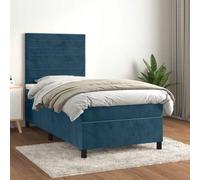 Bucmath Lit Sommier à Lattes Velours Bleu Foncé 100x200 cm, Tête de Lit Réglable, Matelas Ressorts Ensachés, Support Mi-Ferme, Meuble Chambre