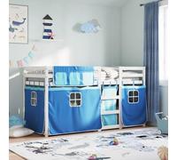 Bucmath Lit superposé avec rideaux, bleu, 90 x 190 cm, en pin massif, avec protection anti-chute, échelle, cadre de lit robuste, meuble pour chambre d'enfant
