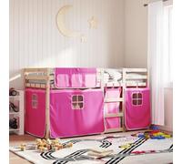 Bucmath Lit superposé avec rideaux Rose 90 x 190 cm Pin massif Lit d'enfant robuste avec ensemble de rideaux inclus Durable pour chambre d'enfant