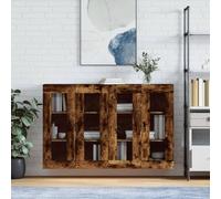 Bucmath Lot de 2 armoires murales en bois gris fumé, 69,5 x 34 x 90 cm, avec portes en verre, espace de rangement polyvalent pour cuisine, salon