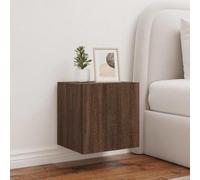 Bucmath Lot de 2 armoires murales flottantes en bois avec éclairage LED, aspect chêne marron, 40,5 x 35 x 40 cm, design moderne pour salon, chambre à coucher