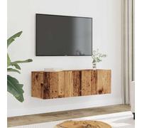 Bucmath Lot de 2 armoires murales flottantes en bois vieilli 100 x 30 x 30 cm Pour salon, chambre à coucher, rangement multimédia