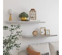Bucmath Lot de 2 étagères flottantes, gris béton, 90 x 23,5 x 3,8 cm, panneau nid d'abeille MDF, fixation invisible, montage mural, décoration et rangement, charge maximale : 10 kg par étagère
