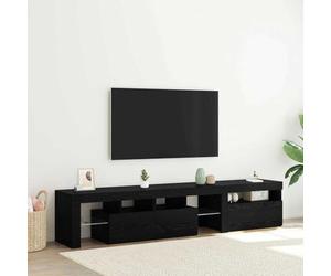 Bucmath Lot de 2 meubles TV - Aspect chêne noir - 260 x 37 x 40 cm - Avec éclairage LED - Console multimédia pour salon - Design moderne - Construction en bois robuste