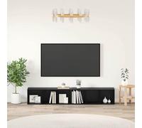 Bucmath Lot de 2 meubles TV, aspect chêne noir, 37 x 35 x 107 cm, montage mural, en bois avec 4 portes, design moderne, pour salon