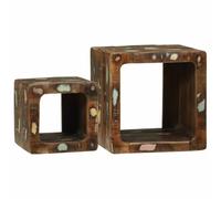 Bucmath Lot de 2 meubles TV multicolores en bois massif recyclé 36 x 30 x 36 cm - Armoires durables avec 2 étagères - Rangement polyvalent pour salon et médias