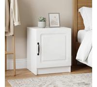 Bucmath Lot de 2 Tables de Chevet Blanc Brillant en Bois d ingénierie 43 x 34,5 x 47 cm, Rangement Porte pivotante pour Chambre, Bureau, Salon, Support Lampe et réveil