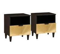 Bucmath Lot de 2 tables de chevet en bois massif d'acacia noir doré 40 x 33 x 46 cm - Table d'appoint avec tiroir - Console de chevet pour chambre à coucher, salon