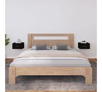 Bucmath Lot de 2 tables de chevet murales en pin massif noir - 40 x 29,5 x 22 cm - Design flottant - Table d'appoint peu encombrante pour chambre à coucher et salon - Espace de rangement polyvalent