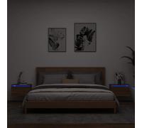 Bucmath Lot de 2 tables de chevet murales flottantes en bois avec éclairage LED, effet chêne marron, 50 x 36 x 30 cm, pour chambre à coucher, salon