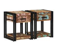 Bucmath Lot de 2 tables de chevet rustiques avec tiroir, 40 x 40 x 50 cm, en bois massif recyclé avec tiroir, pour chambre à coucher, durable