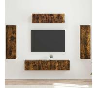 Bucmath Lot de 3 étagères murales en chêne fumé, centre de divertissement moderne, console multimédia, support TV pour chambre à coucher, grand espace de rangement, gestion des câbles, 30 x 31 x 100