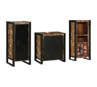 Bucmath Lot de 3 meubles de salle de bain multicolores en bois massif recyclé avec étagère, espace de rangement pour ustensiles de salle de bain, durable