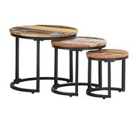Bucmath Lot de 3 tables d'appoint en bois massif recyclé - Design industriel - Table basse ronde emboîtable - Cadre en fer - Pour salon, chambre à coucher