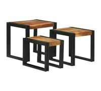 Bucmath Lot de 3 tables Nesting en bois massif d'acacia, cadre en métal, marron et noir, design industriel, table d'appoint de salon, table basse