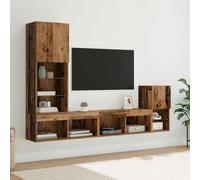 Bucmath Lot de 4 appareils muraux en bois recyclé avec bandes lumineuses LED, design moderne, peu encombrant, pour salon, chambre à coucher, largeur totale 175 cm