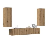 Bucmath Lot de 4 armoires murales TV en chêne artisanal, matériau en bois, 80 x 30 x 30 cm et 30,5 x 30 x 90 cm, design moderne, beaucoup d'espace de rangement pour le salon, la chambre à coucher