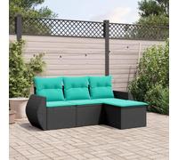 Bucmath Lot de 4 canapés de jardin en rotin synthétique noir résistant aux UV avec coussins bleus pour terrasse et balcon, robuste et stable