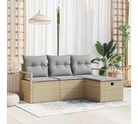 Bucmath Lot de 4 canapés en rotin synthétique avec coussins, beige et gris clair, modulables, résistants aux intempéries, aux UV, avec compartiments de rangement pour jardin, terrasse