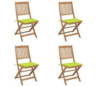 Bucmath Lot de 4 chaises de jardin pliantes avec coussin, acacia massif huilé, 48,5 x 57 x 91 cm, vert clair, chaises d'extérieur durables pour balcon et terrasse