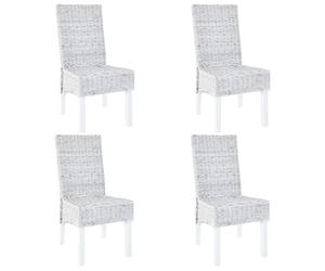 Bucmath Lot de 4 chaises de salle à manger blanches en rotin Kubu et bois de manguier, faites à la main, 46 x 61 x 93 cm, pour cuisine et salle à manger, siège confortable
