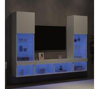 Bucmath Lot de 5 meubles de salon avec éclairage LED RVB blanc, matériau en bois, 40,5 x 30 x 102 cm, ensemble de meubles TV modernes pour salon, rangement multimédia polyvalent