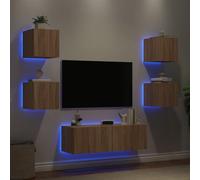 Bucmath Lot de 5 meubles TV en chêne Sonoma, en bois, avec éclairage LED RVB, 4 x 30,5 x 35 x 30 cm et 1 x 100 x 35 x 31 cm, montage mural, pour salon, centre de divertissement moderne
