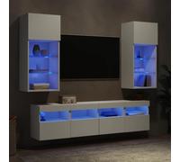 Bucmath Lot de 5 pièces. Meuble de salon avec éclairage LED, blanc, matériau en bois, 40-90 cm de hauteur, design moderne, espace de rangement polyvalent pour le salon