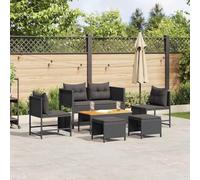 Bucmath Lot de 6 canapés de jardin en polyrotin noir, résistants aux intempéries, pour terrasse et balcon, meubles d'extérieur modernes, 6 places