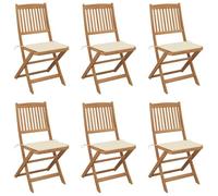 Bucmath Lot de 6 chaises de jardin pliantes, en bois massif d'acacia huilé, coussins blanc crème, 48,5 x 57 x 91 cm, chaises de balcon, pour terrasse et extérieur, peu encombrantes