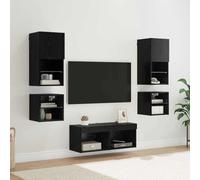 Bucmath Lot de 8 appareils muraux en bois de chêne noir - Console multimédia moderne pour salon - Montage mural avec éclairage LED - Espace de rangement polyvalent pour votre maison