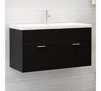 Bucmath Meuble sous-lavabo avec bac encastrable, en bois noir, 90 x 38,5 x 46 cm, en céramique, blanc, meuble de salle de bain, solution moderne de lavabo